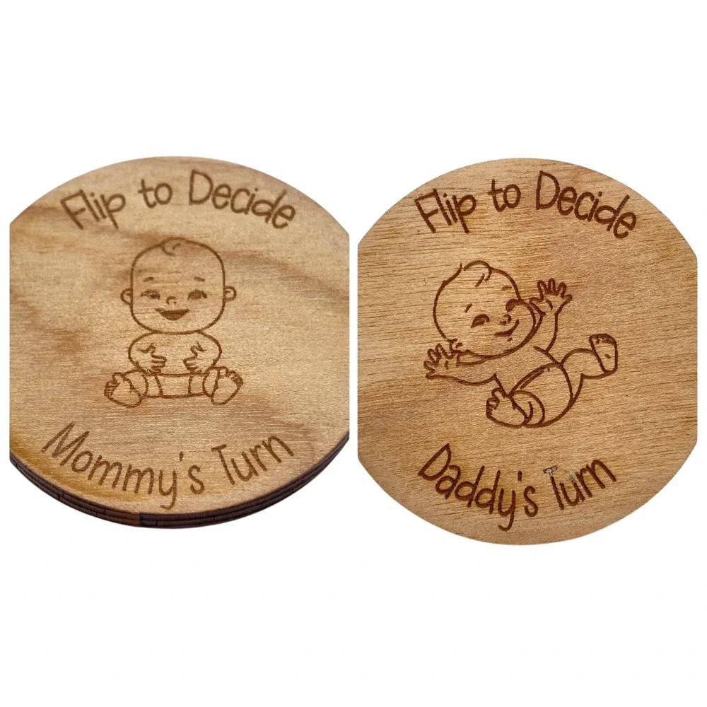 Wooden Funny New‎ Parent The Decision Coin Flip Diaper Change Gift for Mom Dad